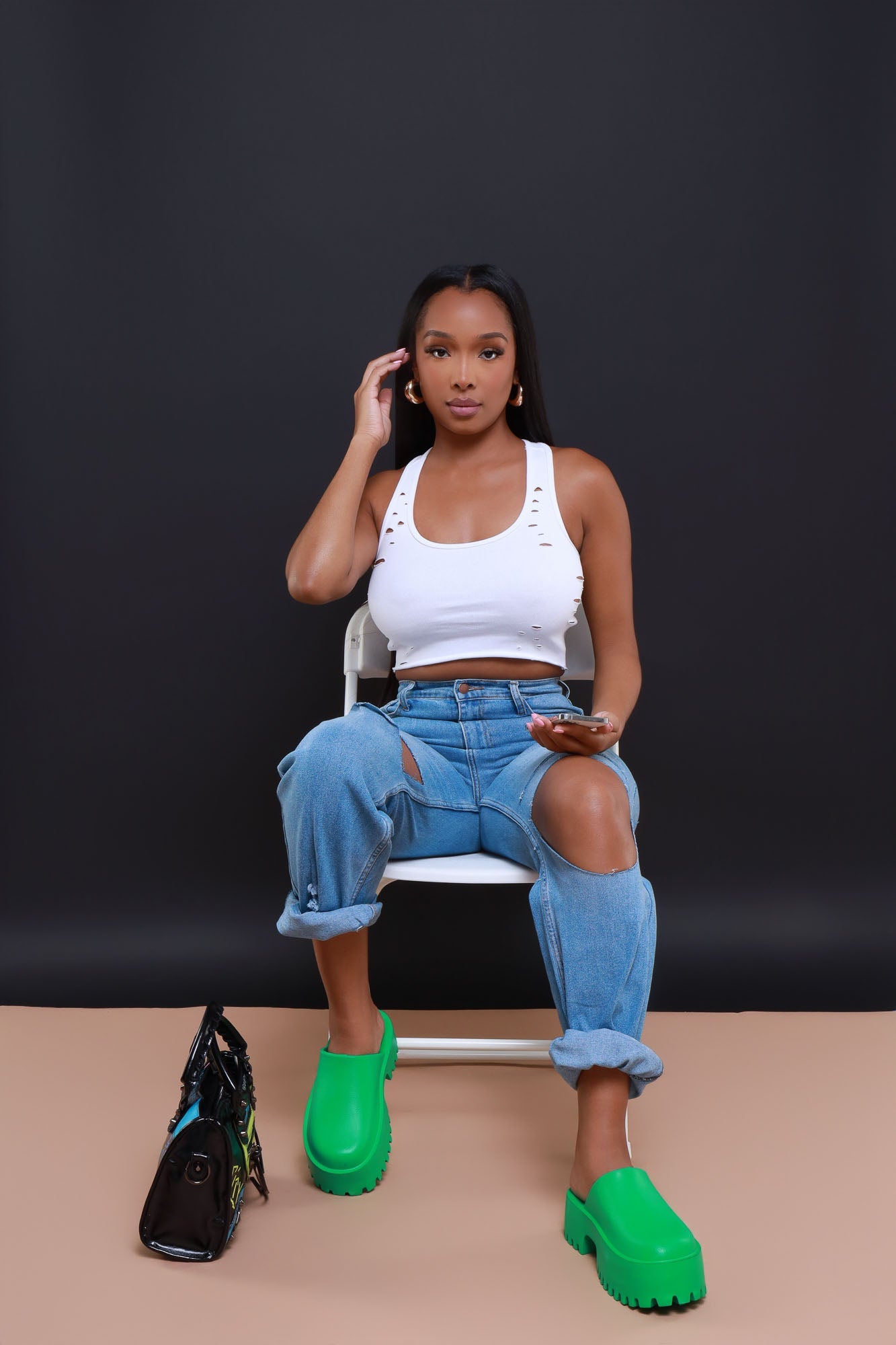 No Such Luck Platform Chunky Slides - Green