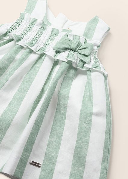Girls Linen Striped Dress Aqua