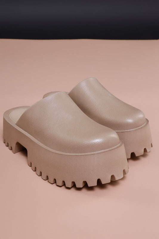 No Such Luck Platform Chunky Slides - Taupe