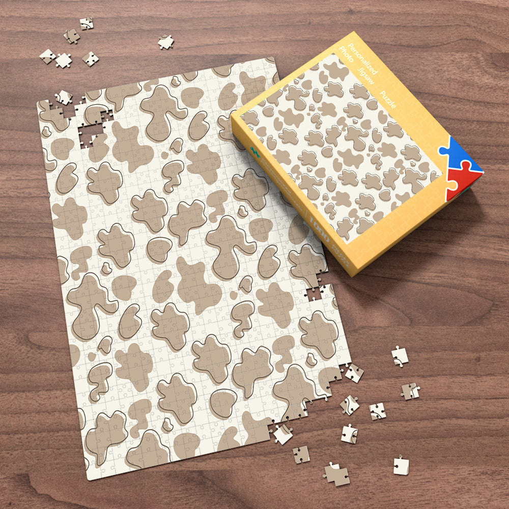 Puzzle Gift Milk Tea Brown Cow Print Puzzle for Her / Him