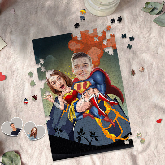Custom Face Minime Puzzle Wonder Woman and Superman Puzzle Gifts