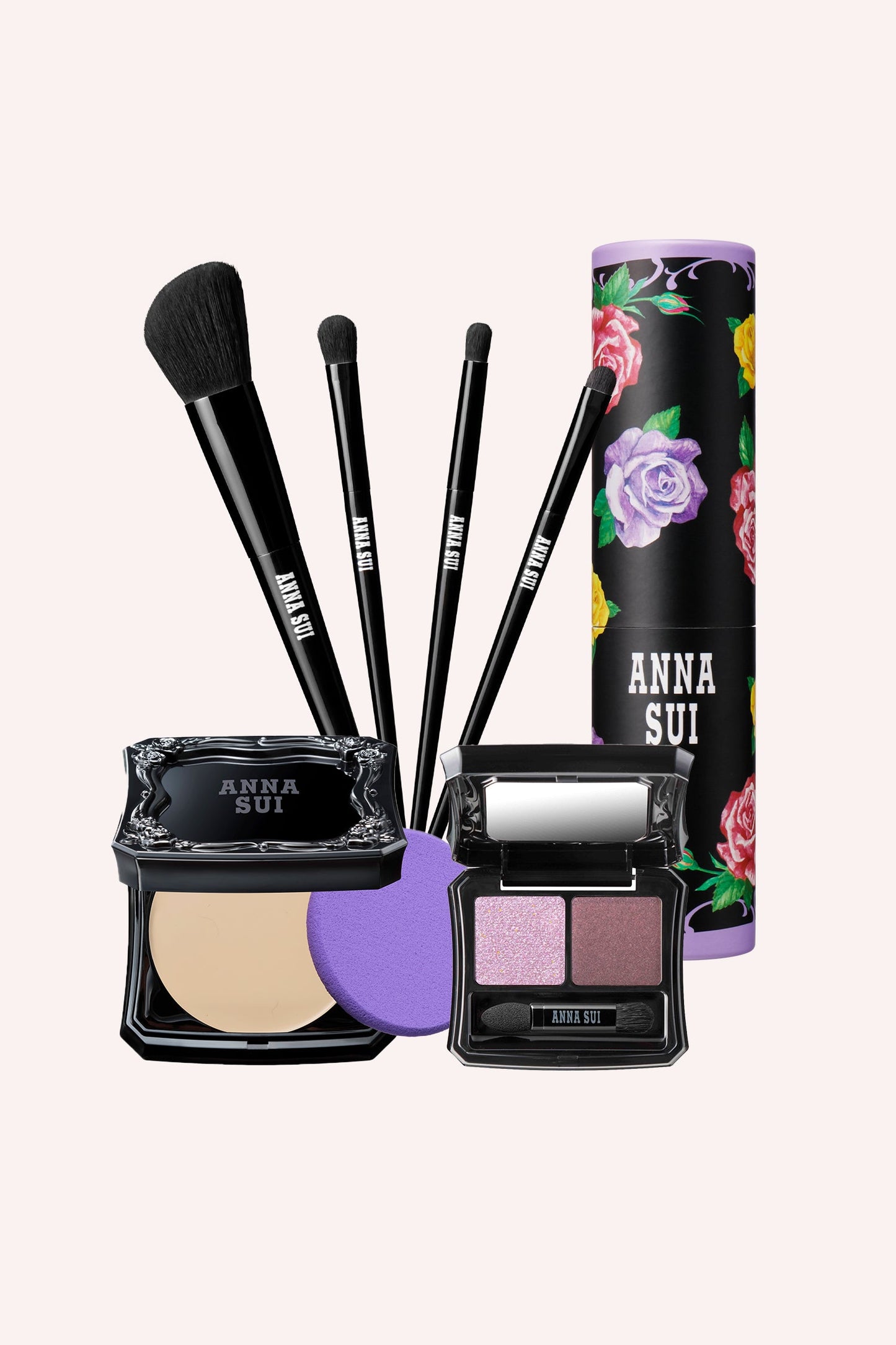 Newest foundation compacts FAIR-05, floral paper tube with Flat, round, point brush.