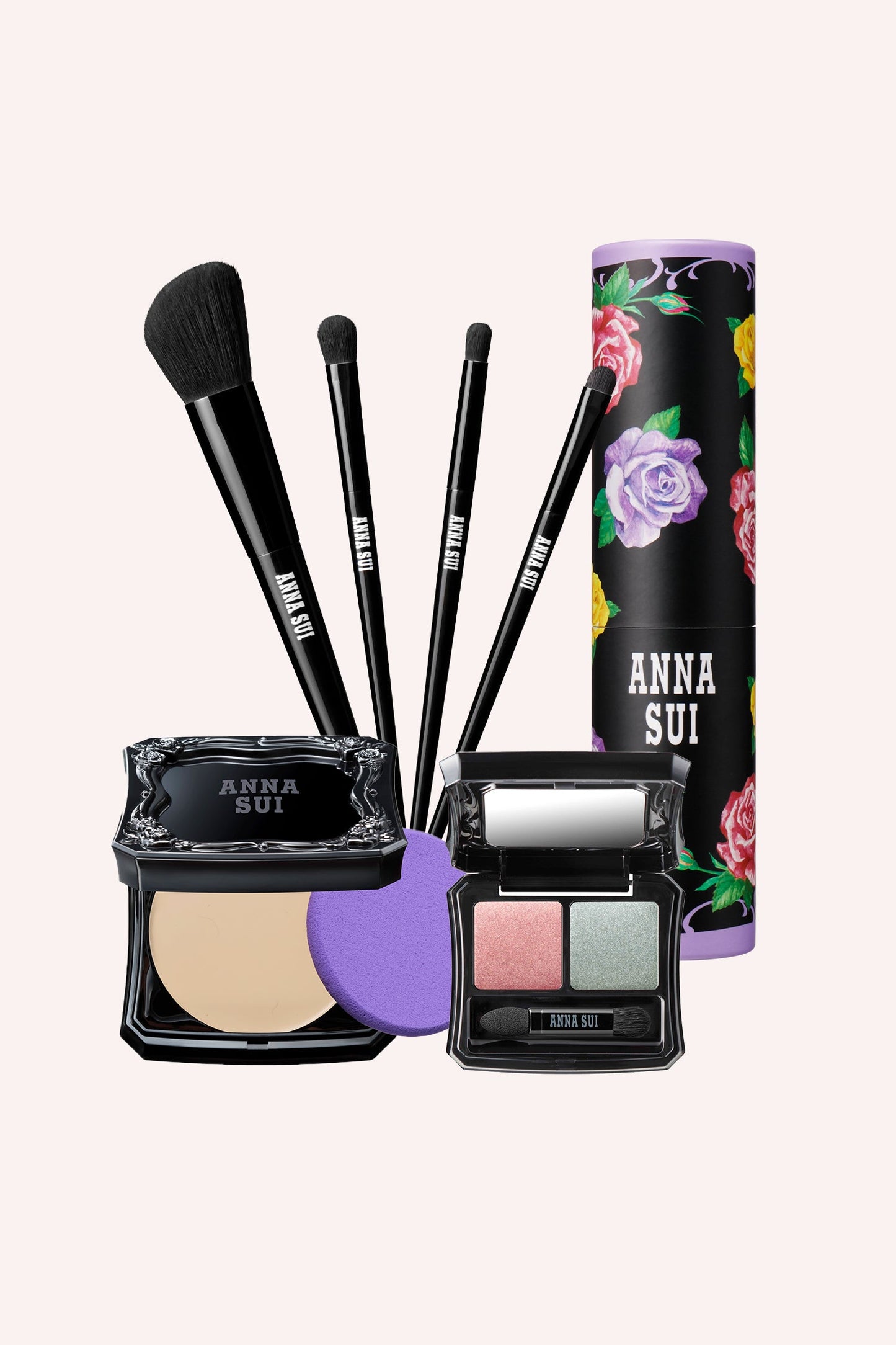 Newest foundation compacts FAIR-11, floral paper tube with Flat, round, point brush