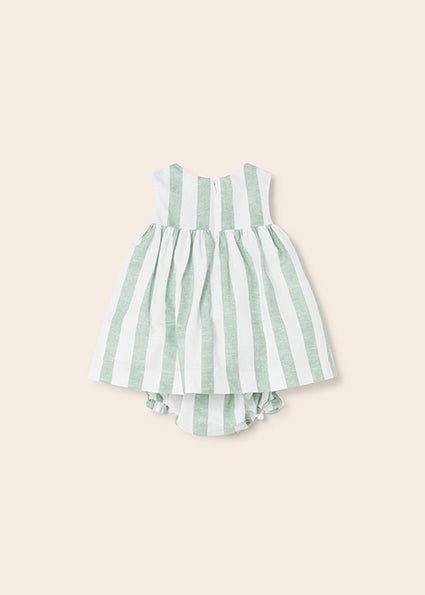 Girls Linen Striped Dress Aqua